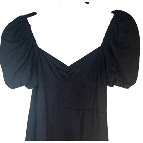 2/$30 ZARA Black 50% Linen Puff Sleeve Midi Dress - Picture 6 of 16